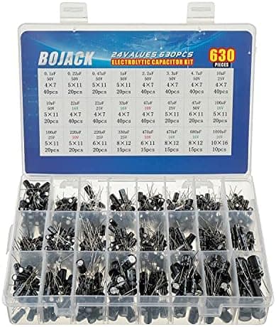BOJACK 24Value 630pcs Aluminum Electrolytic Capacitor Assortment Box Kit Range 0.1uF-1000uF