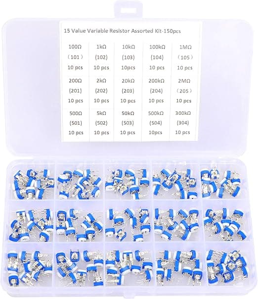 150 Pcs 15 Value 100 ohm- 2M ohm Trimpot Variable Resistor 6mm Potentiometer Assortment Kit